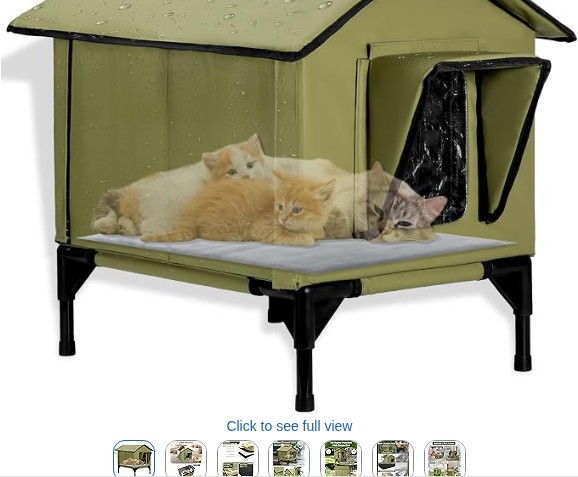 Outdoor Cat House, Waterproof Insulated Cat Kennel with Elevated Base, Large Winter House for Indoor Outdoor Cats and Small Dogs, Feral Cat Shelter for Multiple Cats